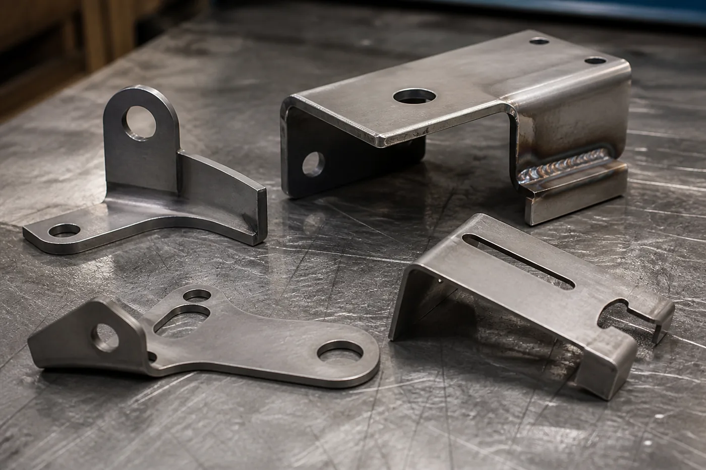 Custom fabricated sheet metal brackets with holes and bends